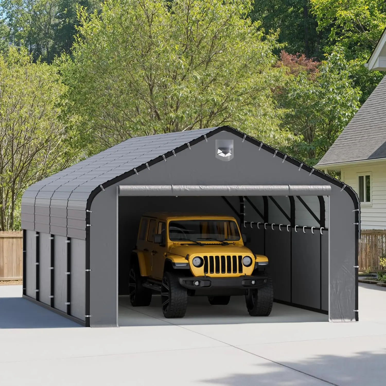 12x20 Metal Carport, Heavy Duty 2-Car Carport Canopy, CarPorts with Removable Polyethylene Sidewalls, Galvanized, Customized