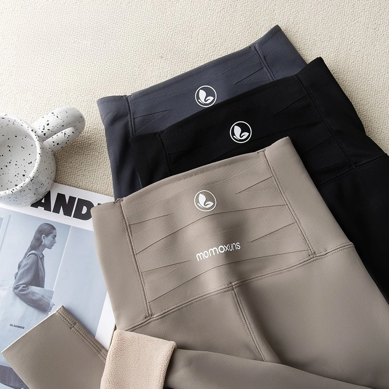 

Women's Fleece Thickened Warm Shark Pants High Waist Yoga Leggings Tight Belly Warmth Outer Wear for Autumn And Winter
