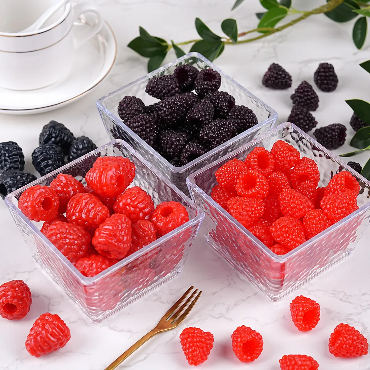 Set de 10 Frambuesas y Moras Artificiales, Frutas Falsas Realistas, Modelos de Comida para Fotografía, Manualidades, Decoración de Pasteles