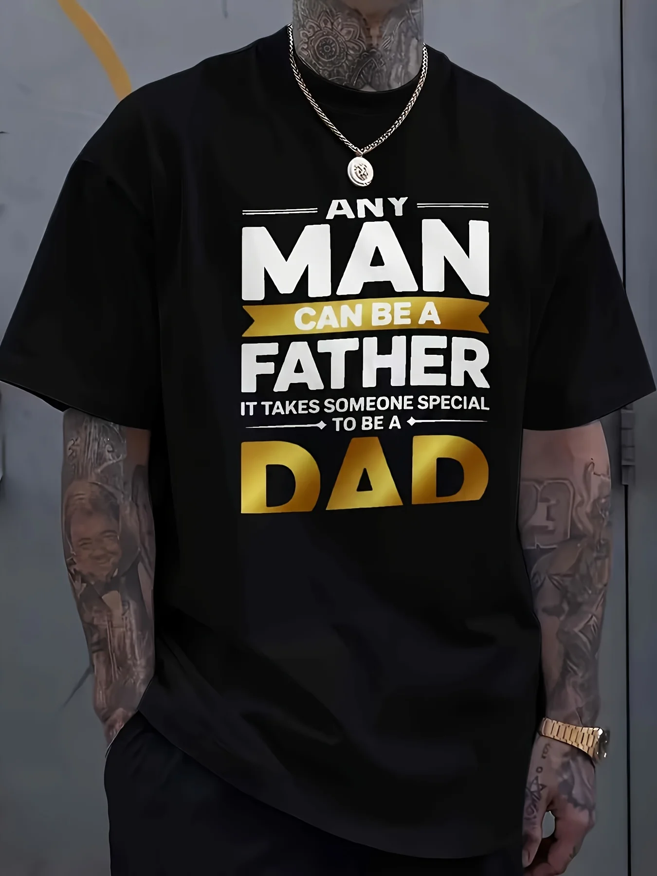 Plus Size Men's T-Shirt Funny Father's Day Gift, Bold Letter Print 