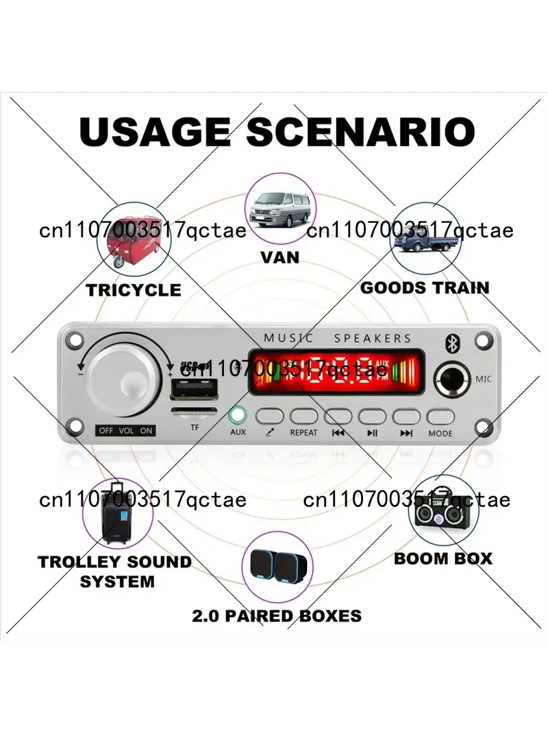 150W DIY Amplifier Bluetooth Decoder Board 12V 6.5mm Microphone FM Radio TF USB Car Audio Music Speaker Volume Control