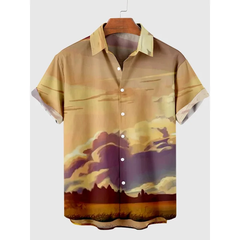 MEN'S cactus desert printed shirts fashion casual Hawaiian beach resort shirt summer natural landscape vintage printed shirts