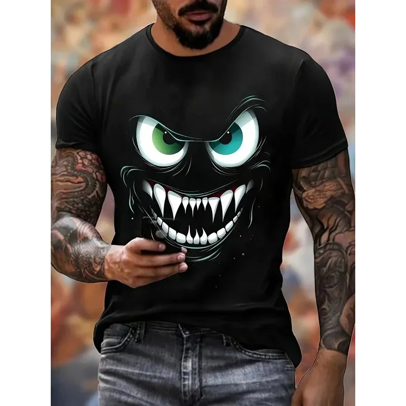 

Men's Monster Print T-shirt, Summer Fashion Breathable Casual Short Sleeve Crew Neck Short Sleeve Tee Men's Clothing For Outdoor