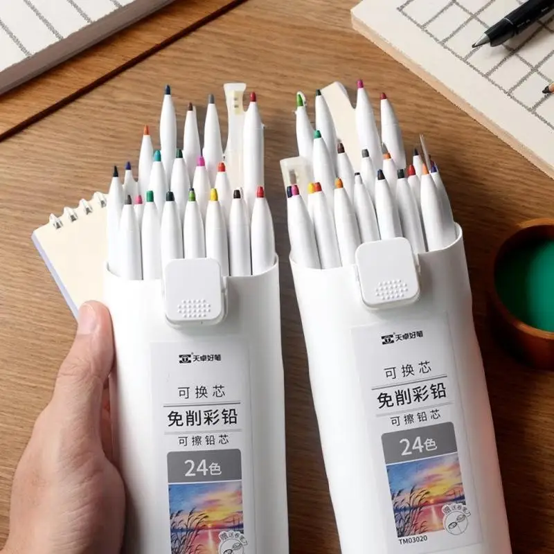 No sharpening, replaceable core, color press automatic pencil, erasable oil colored lead, children's drawing, student art pen