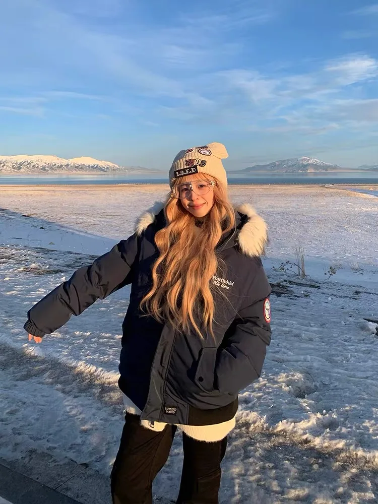 

Мужская хлопковая куртка American Sle с большим меховым воротником, повседневная, с элементами пэчворка, зимнее пальто Mountain Eagle для пар, для поездок на работу