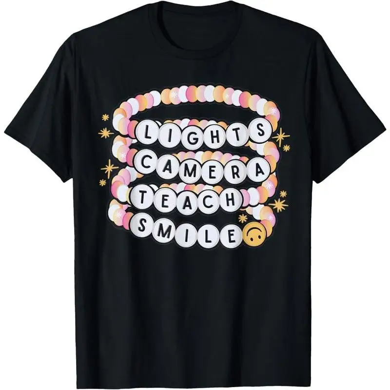 

Lights Camera Teach Smile T-Shirt Men Women Funny Teacher Gift Cute Educator Tee Back To School Inspiration Top Funny Professor