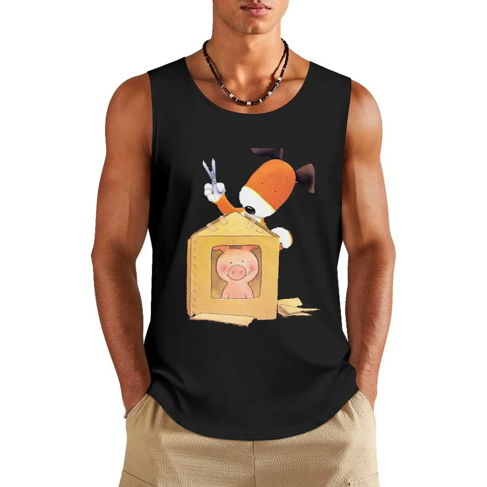 

Kipper the dog and pig Tank Top Men's clothes luxury style Men's t-shirt male top sleeveless Men's t-shirts
