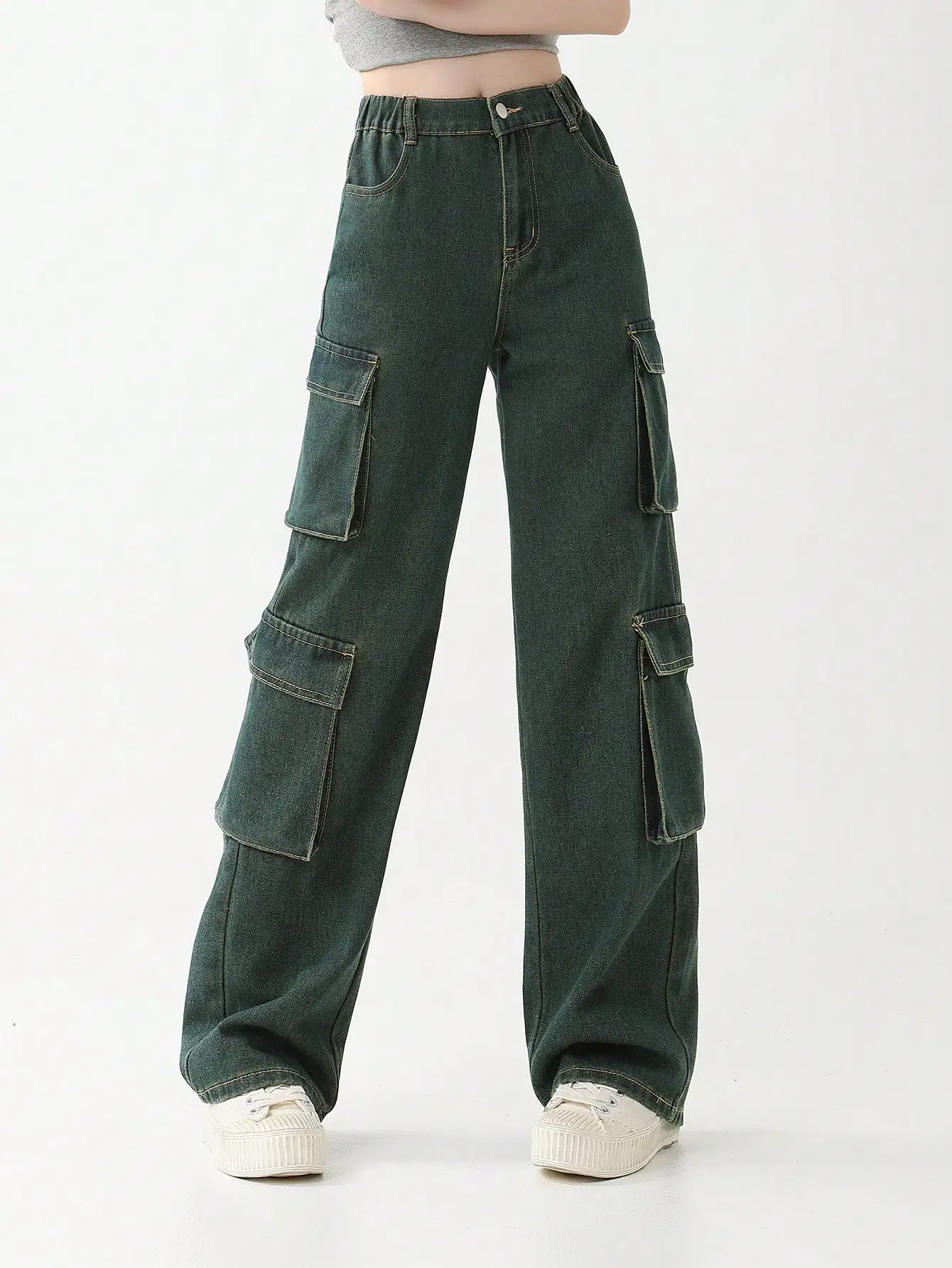 

Teenage Girls Loose Wide Leg Long Straight Jeans Retro Wash Casual Denim Pants for Preteens And Tweens