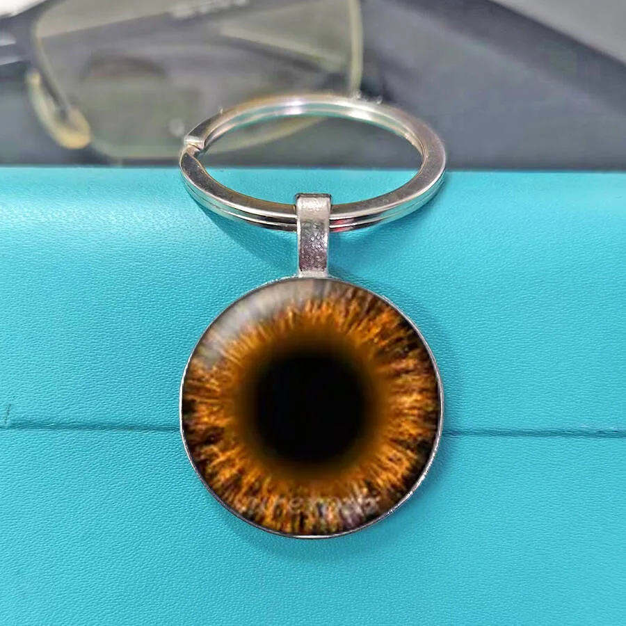 Lightning & Swirl Vortex Magic Eye Glass Cabochon Keychain Unique Thunder Iris Design DIY Toy Doll Keychain Gift