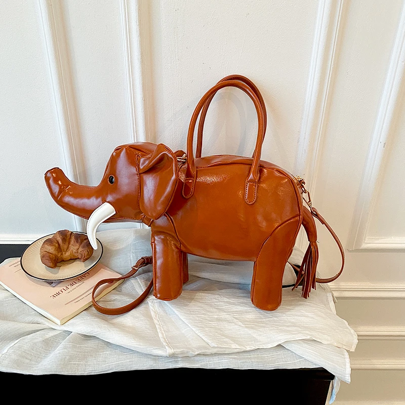 PU 3D Elephant Shape Handbag Women Creative Animal Design Crossbody Bag Fashion Unique Shaped Shoulder Bag Detachable Long Strap