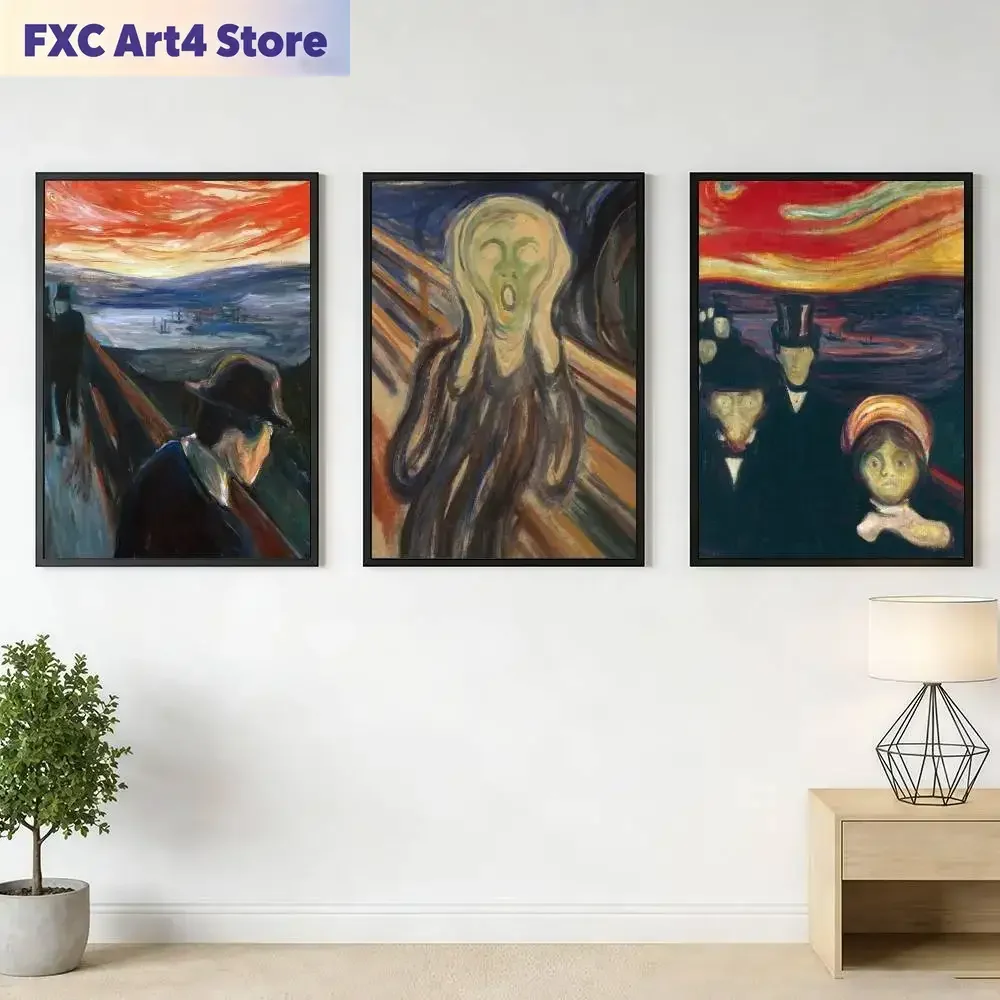 Frameless Art Edvard Munch Anxiety Poster Stickers Classic Art Print Retro Wall Decor HD Living Room Bedroom Home Light Ideal Gi