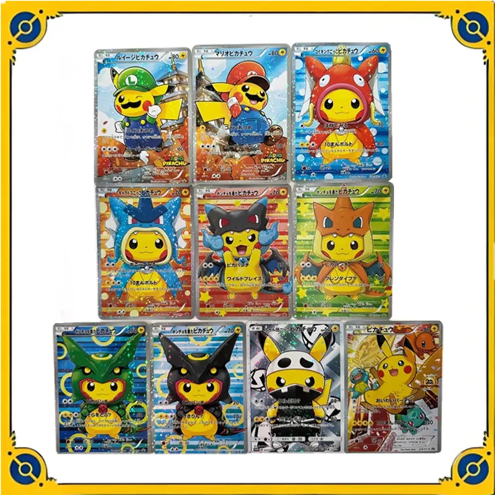 Pokemon Ptcg Cosplay Pikachu Mario 10Pcs Star Flash Anime Shiny Cartoon Game Collection Card Toy