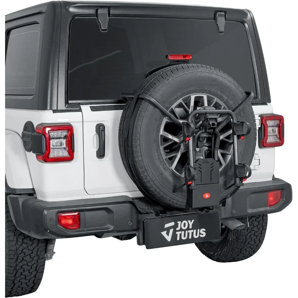 

JOYTUTUS Dual-Bike Folding Carrier with Security Lock for Wrangler, Gladiator, and Bronco SUVs - Anti-Wobble Bike Mount