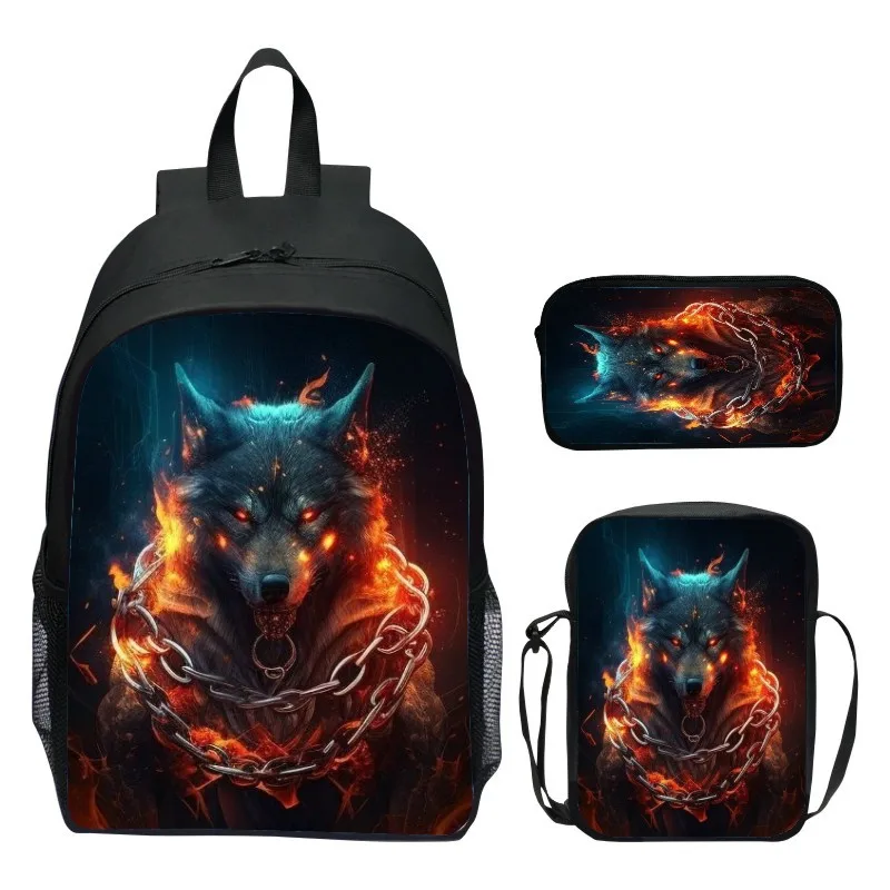 Conjunto de mochila para niños de 16 pulgadas, mochila de escuela primaria Magic Wolf, bolso de hombro, estuche para lápices