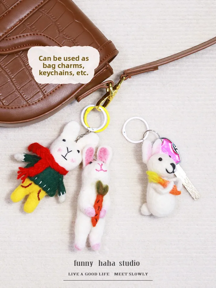 Handmade Korean Japanese Cute Rabbit Felt Keychain Bag Accessory Doll Gift Adorable Wool Felt Pendants for Luggage And Books - view 4