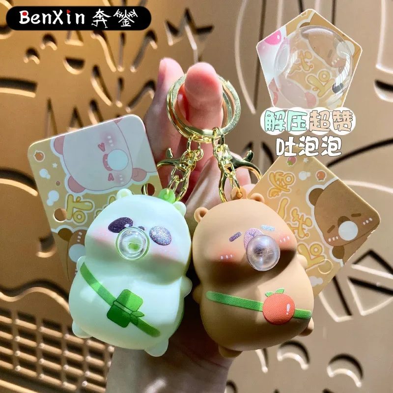 2025 سلسلة مفاتيح Miniso Genshin Impact Bubble-Blowing، قلادة حقيبة مدرسية، سلسلة مفاتيح هدية صغيرة لتخفيف التوتر وتنفيسها