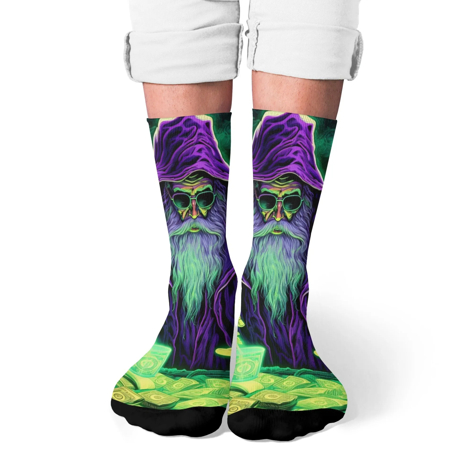 

Medieval Mystic Wizard Socks，Exquisite Hand-Drawn Illumination Art with Moon Phase Symbols，Ideal for Fantasy Street Fashion