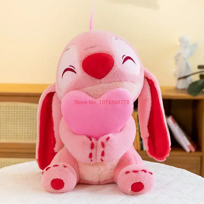 2024 Disney Lilo & Stitch Pink Heart Doll Cartoon Angel Pink Plush Toy Cute Anime Soft Stuffed Kawaii Prezent urodzinowy dla dzieci