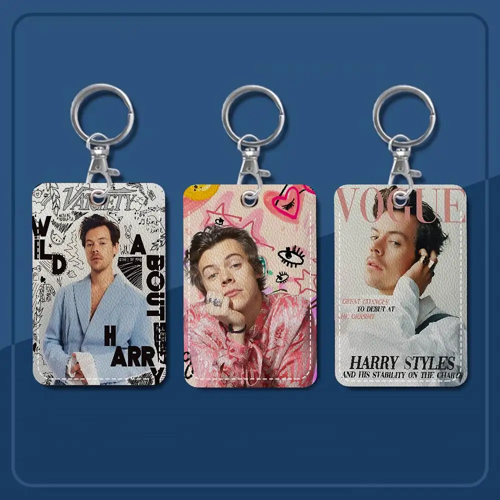 Famous Pop Singer H-Harry-Styles 1Pc PU Leather Card Holder Keychain Key Ring Door Lock Access Tags ID Card Case Keychain Card