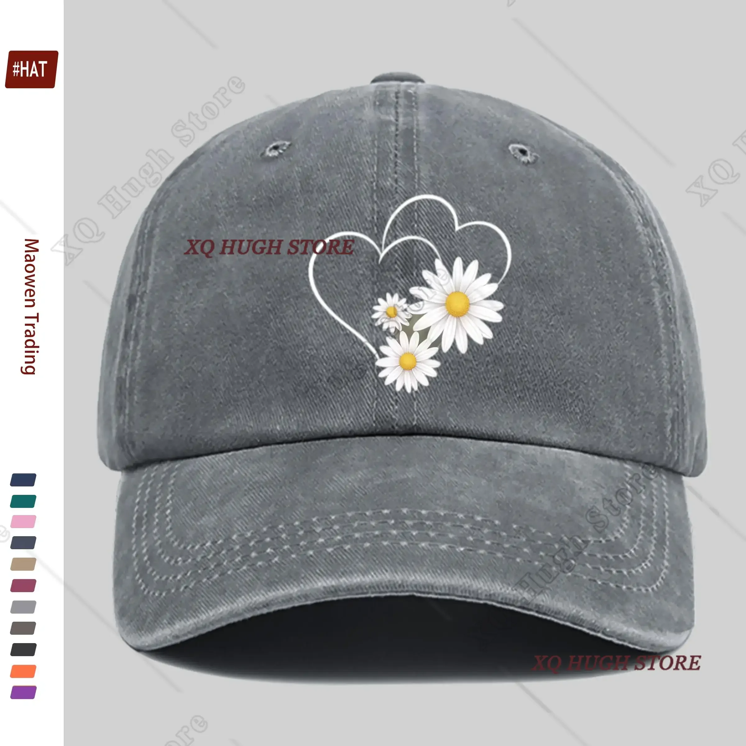 Elegant Heart Daisy Print Sun Hat Hats Hip Hop Mens Snapback Cap
