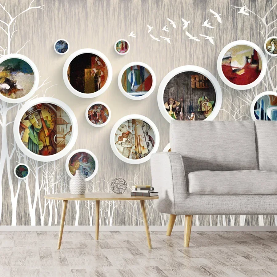 

Современные пользовательские обои Peel and Stick, обои для домашнего декора, панельные обои для интерьера гостиной, круг, фреска с городскими животными