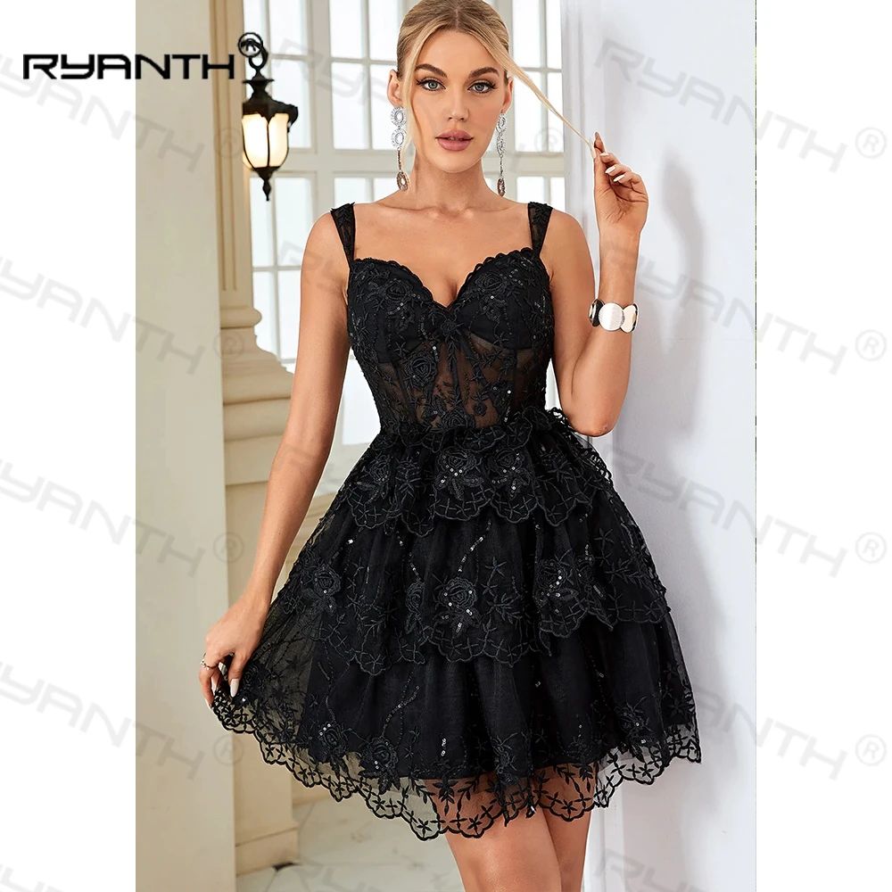 

Sexy Black Lace A-Line Homecoming Dresses For Juniors Off the Shoulder Cocktail Party Mini Dress vestido de fiesta corto