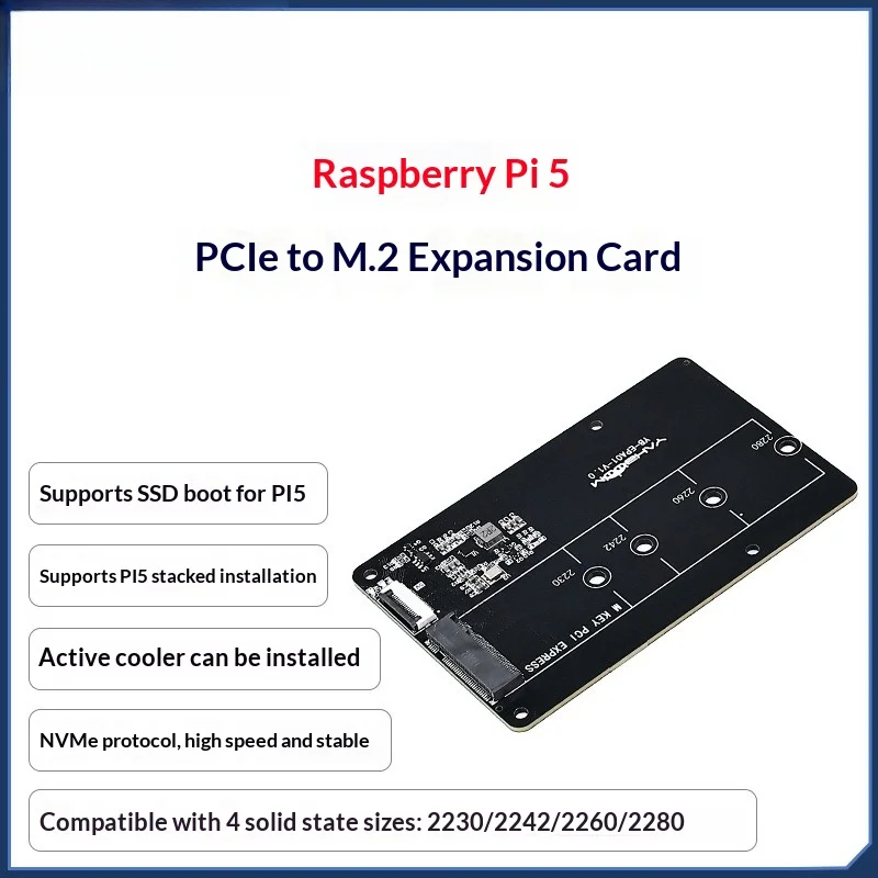 Raspberry Pi 5 PCIe to M.2 Expansion Board, NVMe SSD Solid State Drive Conversion Board (Non-Official HAT+ Compatible)