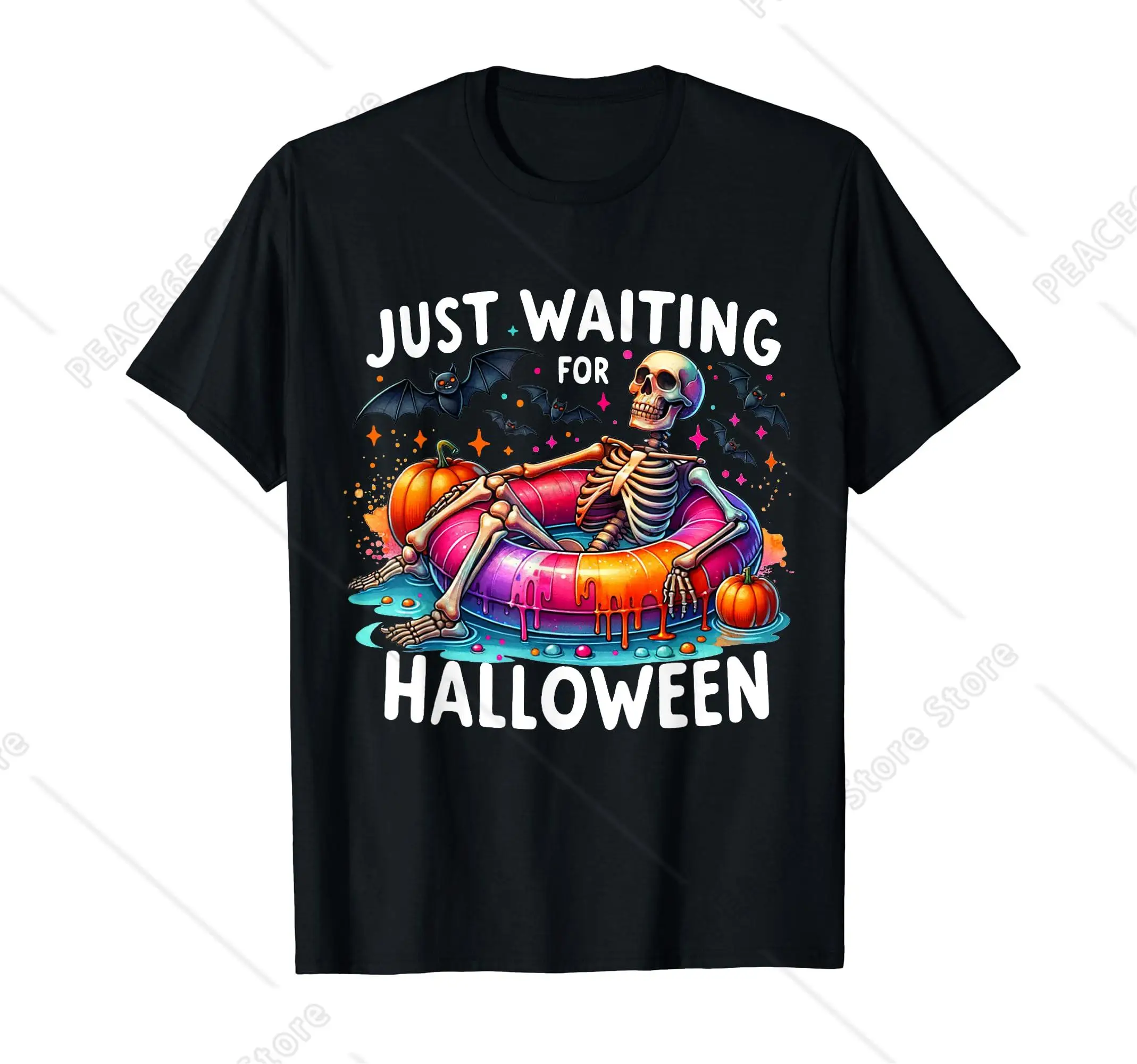 

Skeleton Just Waiting For Halloween T-Shirt Cotton Short Sleeve Fast Shipping Pure Cotton Hip Hop Street Tees