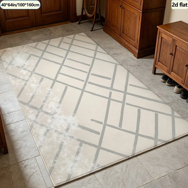 Minimalist Distressed Lattice Carpet Flooring Square Area Rug Non‑Slip Washable Floor Mat for Home Office Indoor Decor