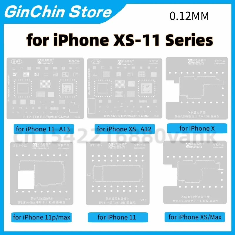 0.12MM Middle Layer Stencil Plate BGA Reballing Template For Iphone X/XS/XR/11 Series With Magnetic AMAOE Stencils