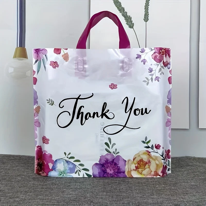 

50pcs Vibrant Floral Gift Bags - Durable & Stylish Shopping Bags for Weddings, Birthdays & Retail - 12x14in Multipurpose Decorat