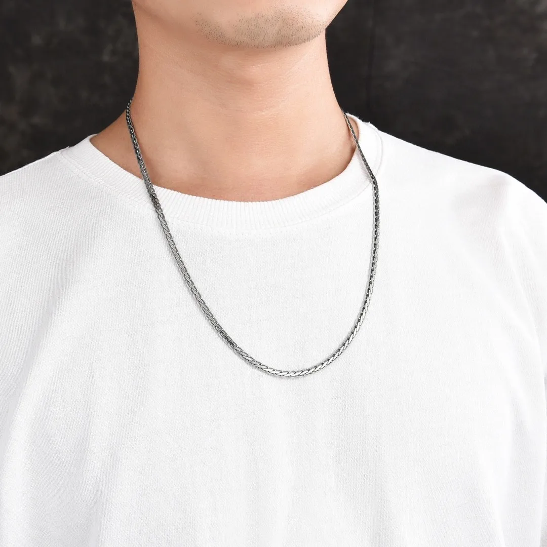 S925 silver necklace retro braided keel chain trendy national style high-end niche silver chain for boys