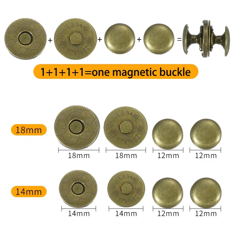 10 Set Magnetic Snaps Button,Metal Round Magnetic Clasps Button Fabric Base Components and Cap Kit Diameter 14mm/18mm