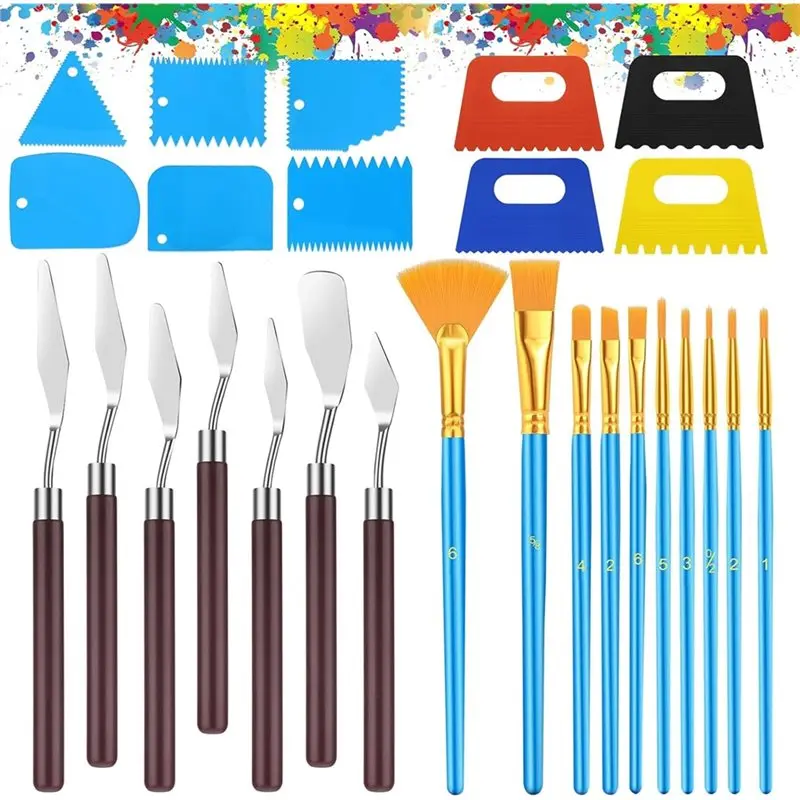 

【ORNAMENT】Art Paint Brush, Spatula Pallet With 27 PCS Palette Set, Plastic Scraper For Oil Canvas, Watercolor, Acrylic Painting