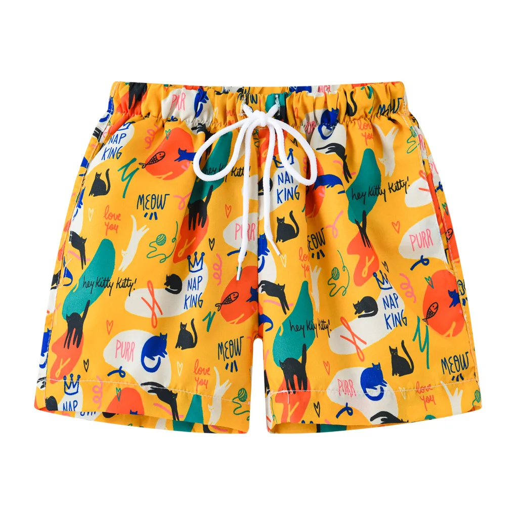 Kids Boy Swim Shorts Pull-on Summer Graphic Shorts Little Boys Beach Short Pants Drawstring Knee Length Bathing Shorts