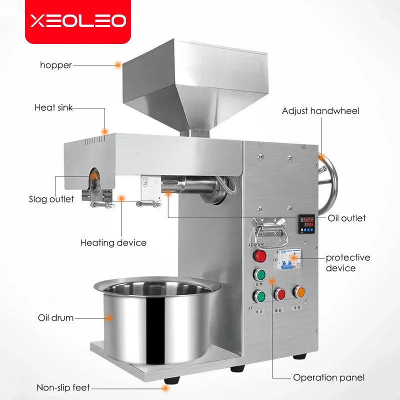 XEOLEO Commercial Oil Press Machine 1800W Industrial Oil Presser Olive oil press Stainless Steel High Oil Extractor