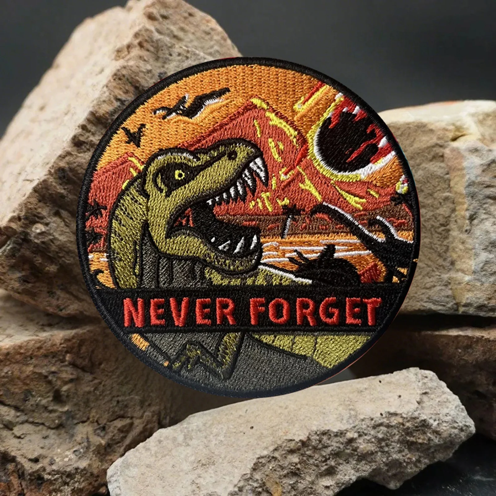 Dinosaur Never Forget Tactical Patch Hook&Loop Meme Embroidered Patches Armband Military Army Morale Badge Backpack Stickers