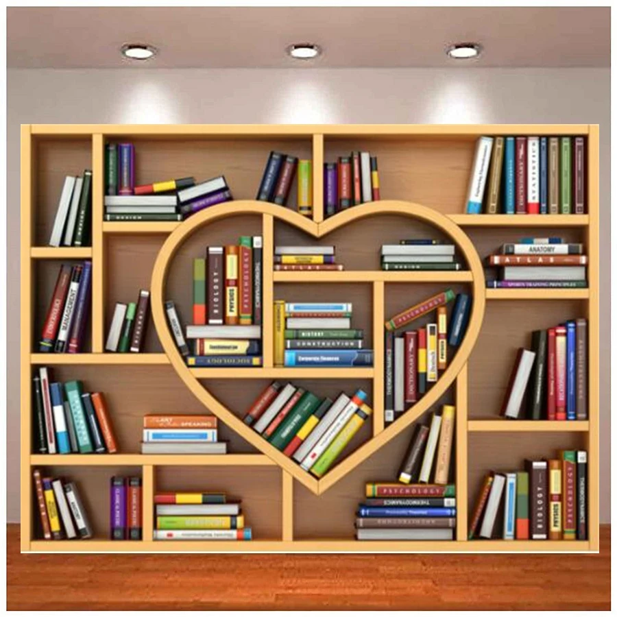 Photography Backdrop Different Books Magazine Wooden Shelf For Books Library Party Decor Background Photocall Photo Banner