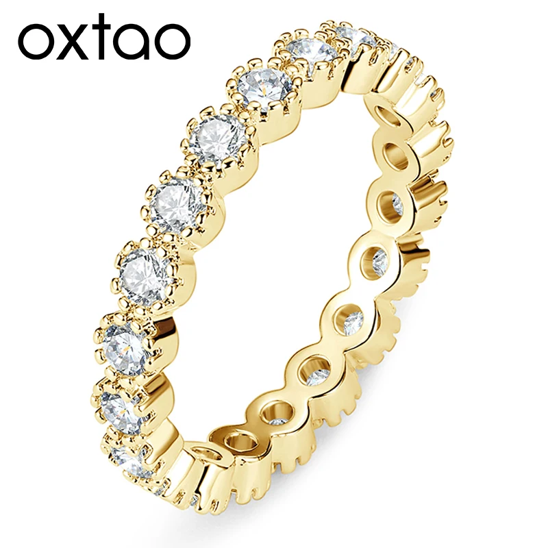 

Кольцо OXTAO с муассанитом 2,5 мм, полностью инкрустированное, для юбилея, женское ювелирное украшение, подарок, многослойное, для помолвки и свадьбы, с покрытием из золота 14K