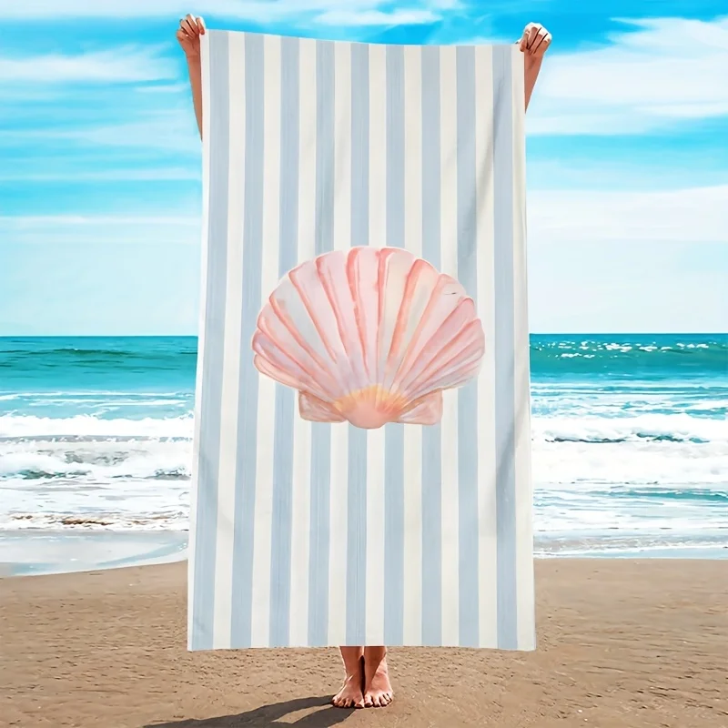 Cute Pink Shell Beach Towel 3D Printed Sea Pattern Microfiber Bath Towel Soft Beach Mat for Pool Ocean Travel Summer