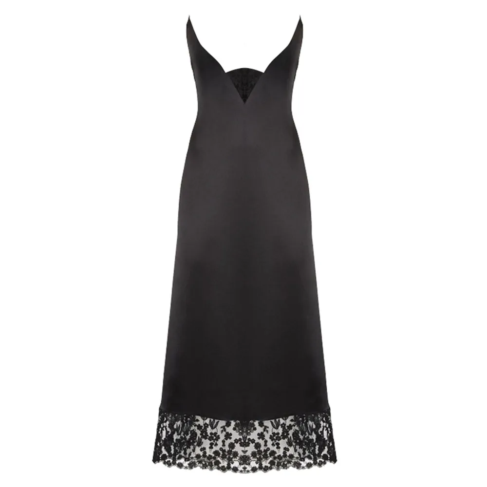 Lace Decorative Deep V-Cross Silk Strap Dress #Q2134