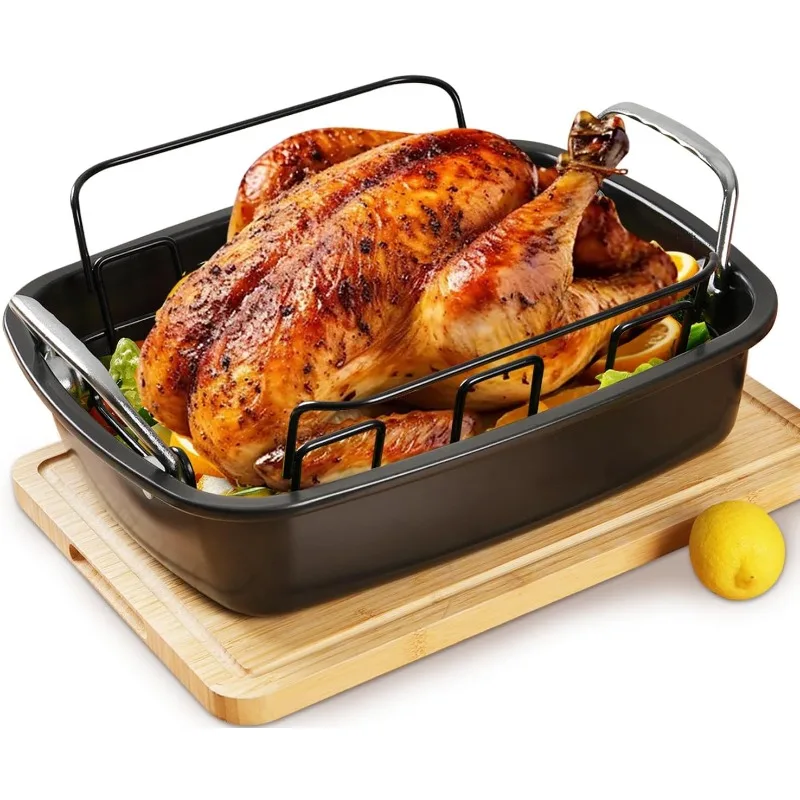 Turkey Roasting Pan with Wider Handles, Heavy Duty Construction Roaster - 17.2 Inch x 13.