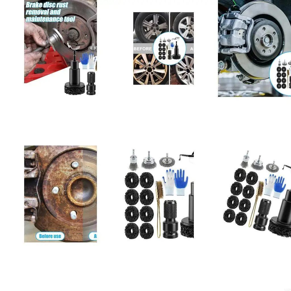 Vehicle Metal Corrosion Cleaning Tool Set for Wheel Center Maintenance and Brake Disc Cleanup, Abrasive Wheel, Wire Brush Pieces