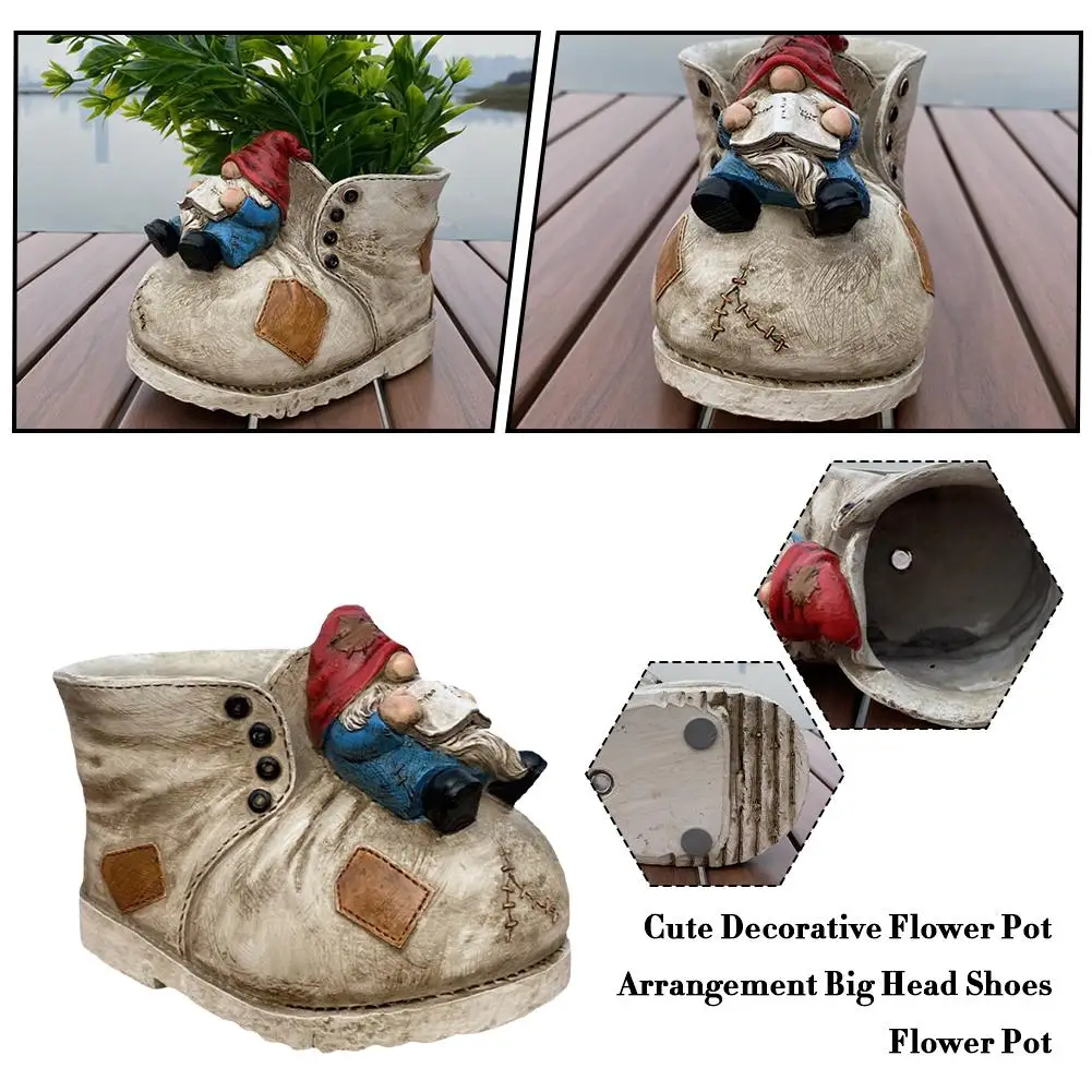 Vintage Old Boot Design Resin Garden Decorative Planter Outdoor Cartoon Pot for Succulent Plant Cactus Herbs and Flowers G2T3