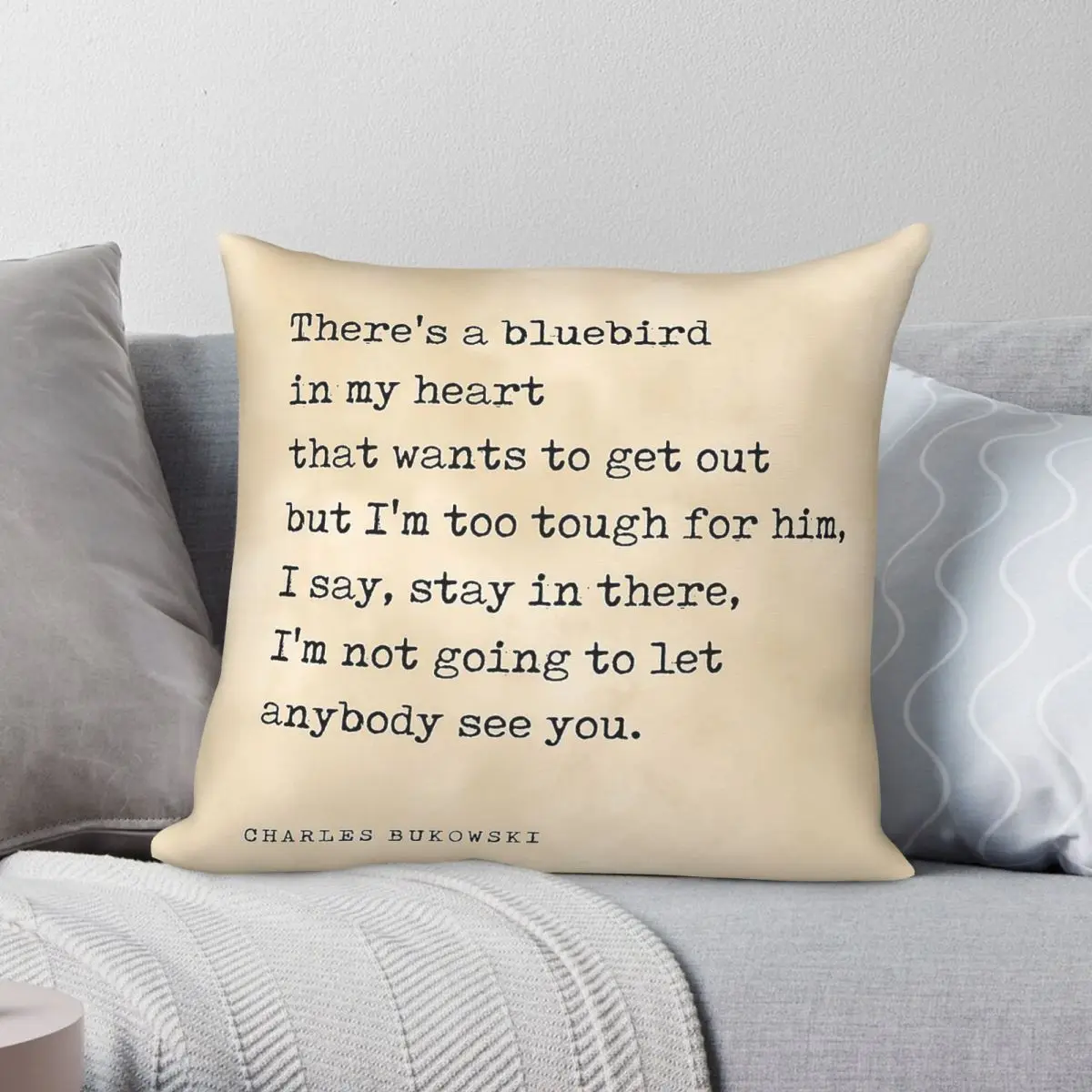 Bluebird Charles Bukowski Poem Pillowcase Polyester Linen Velvet Printed Zip Decorative Pillow Case Bed Cushion Case 18