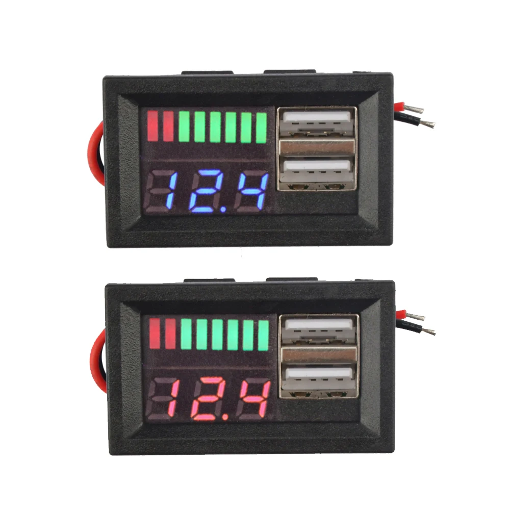 Dual USB 5V 2A Car Voltmeter Voltage Meter Panel 12V-24V 3S-7S Lithium Battery Capacity Indicator Power Tester Li-ion Lead acid