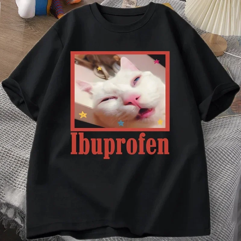 Ibuprofen Cat Meme Tshirt Funny Cat Graphic Tee Cute Cat Lover T-Shirt Casual T Shirts Suitable for Women's Polyester Tops Tees