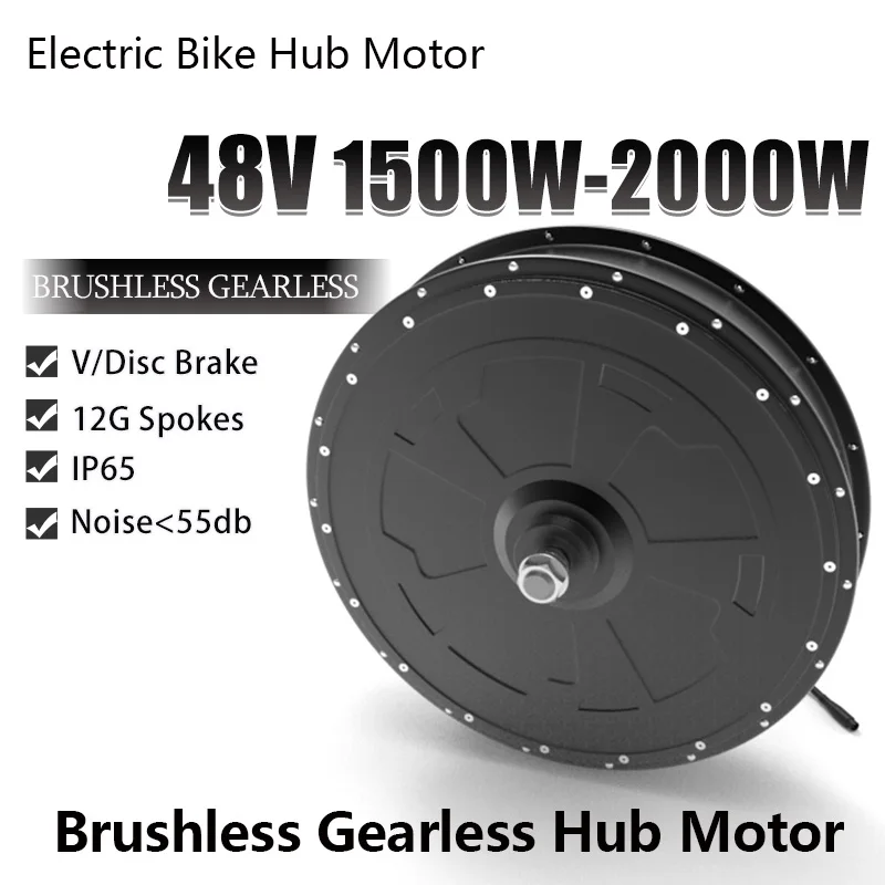 48V Electric Bike Wheel Hub Motor 1500W/2000W Brushless Non-Gear Engine for Bicicletas léctricas 26