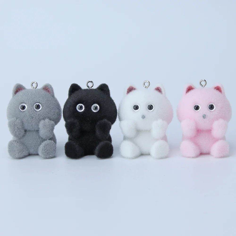 

10Pcs 3D Cartoon Cute Flocking Cat Charms Plush Animal Resin Pendant For Phone Bag Keychain Earrings DIY Crafts Jewelry Make