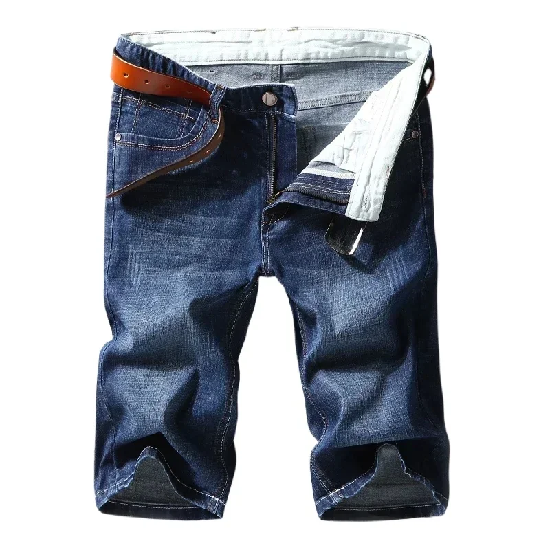 Pantalones cortos vaqueros ajustados informales Pop para hombre, Bermudas finas elásticas cómodas de moda azul y negra, ropa de marca para hombre, pantalón corto